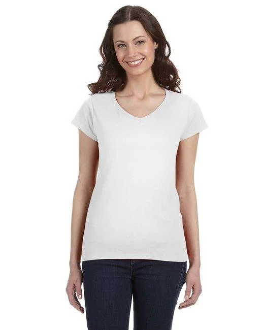 Gildan Ladies' SoftStyle  Fitted V-Neck T-Shirt G64VL (Pack of 6)-- Striped Floral Plaid