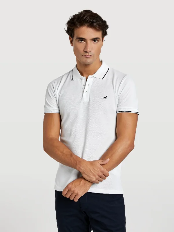 Slim fit piqué polo shirt with contrast stripe-- Fleece Nylon Spandex