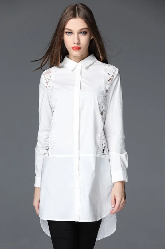 White Long Shirt W/ Lace Detail-- Chenille Fabric Brocade Fabric Lace Fabric
