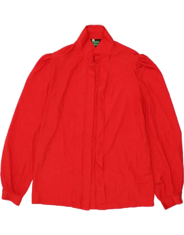 VINTAGE Womens Shirt Blouse UK 12 Medium Red Polyester-- Notch Collar Peter Pan Collar Cowl Neck