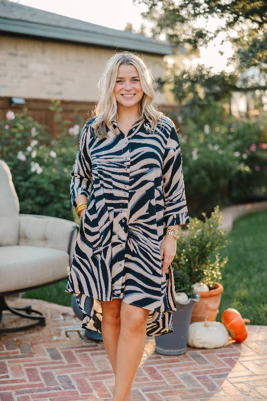 Zebra Long Swing Shirt-- Zippered Buttoned Snapped