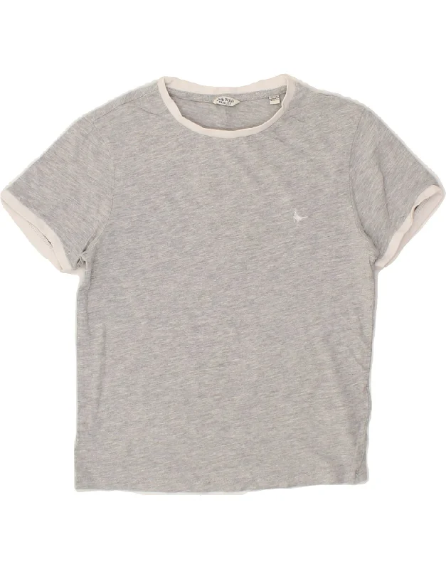 JACK WILLS Womens Crop T-Shirt Top UK 10 Small Grey Cotton-- Mesh Canvas Denim