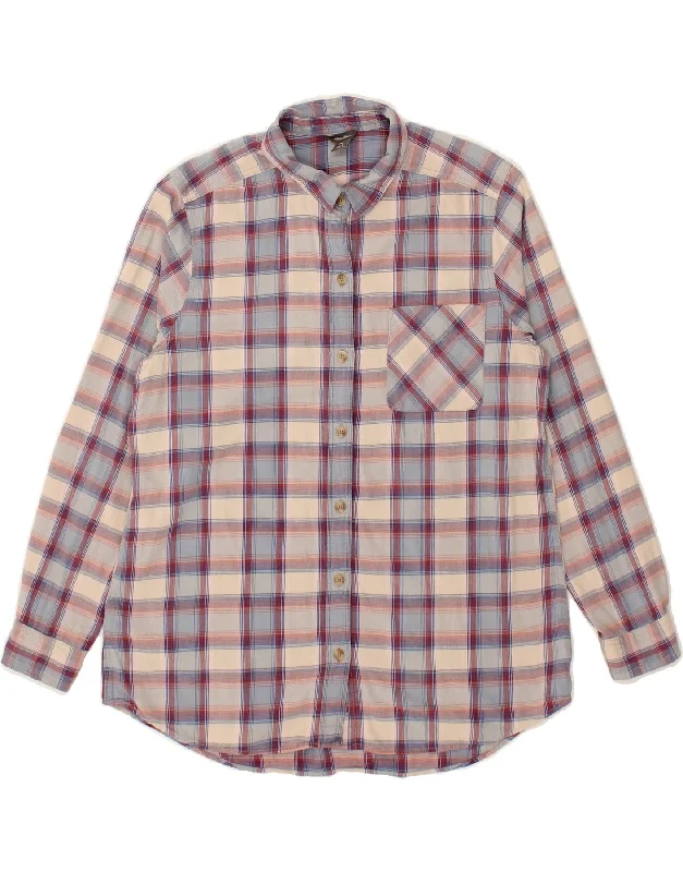 EDDIE BAUER Womens Shirt UK 16 Large Blue Check Cotton-- Satin Blend Silk Blend Wool Blend
