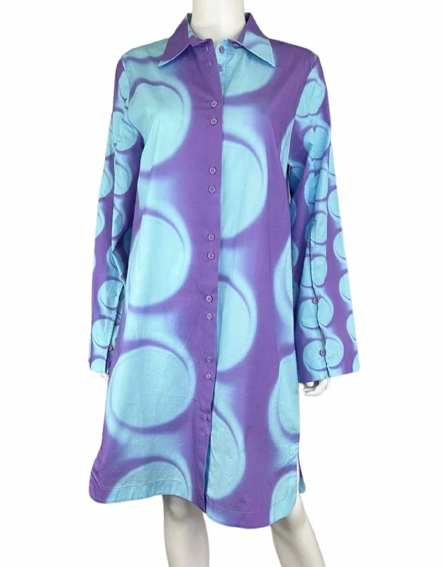 HOSBJERG FREYA Abstract Print Shirtdress Size S-- Chenille Brocade Lace