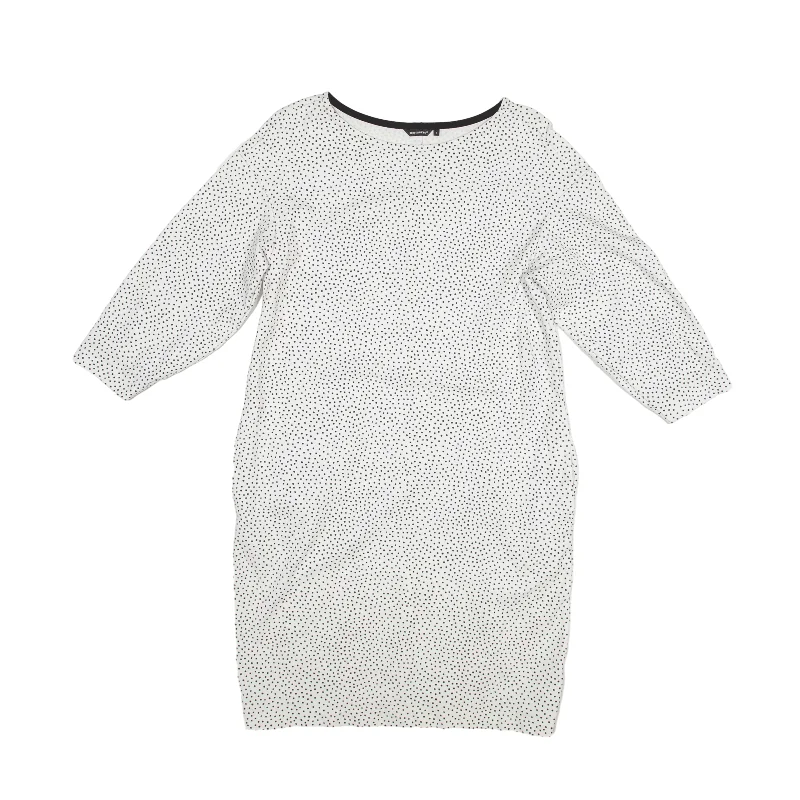 MARINEKKO Jumper Dress White Spotted 3/4 Sleeve Knee Length Womens UK 10 Shift Classic Vintage