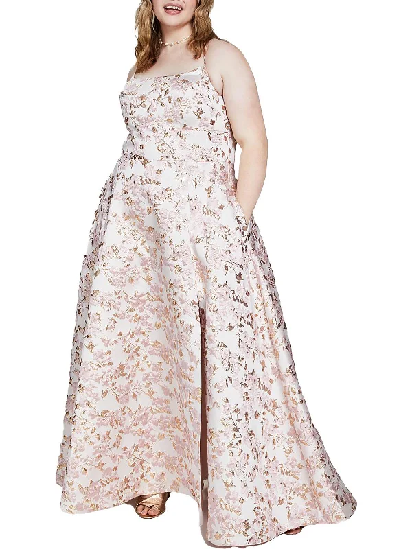 Plus Womens Metallic Long Evening Dress Boatneck Modish Everyday
