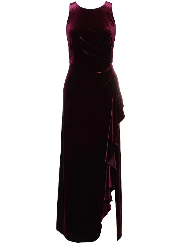 Womens Velvet Cascade Ruffle Evening Dress Tunics Brand named