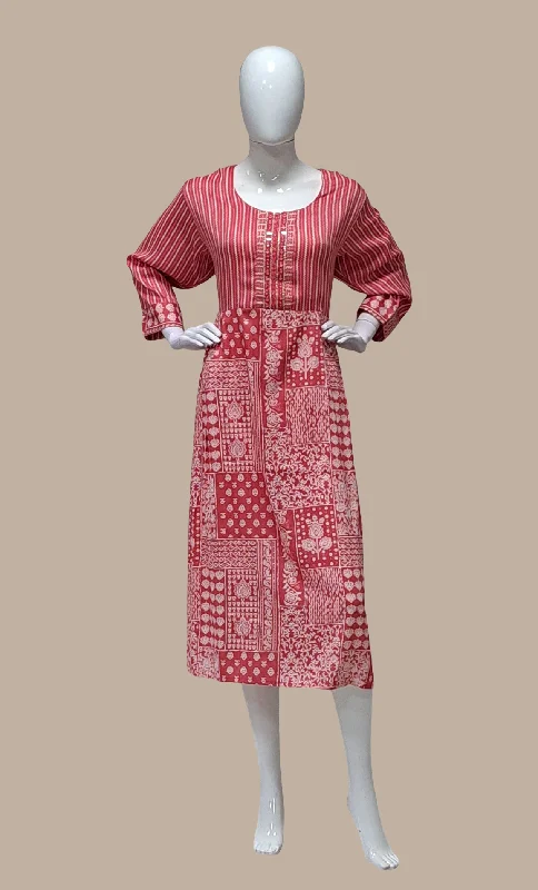 Deep Coral Printed Kurti Dress Tunics Fashionable trendy