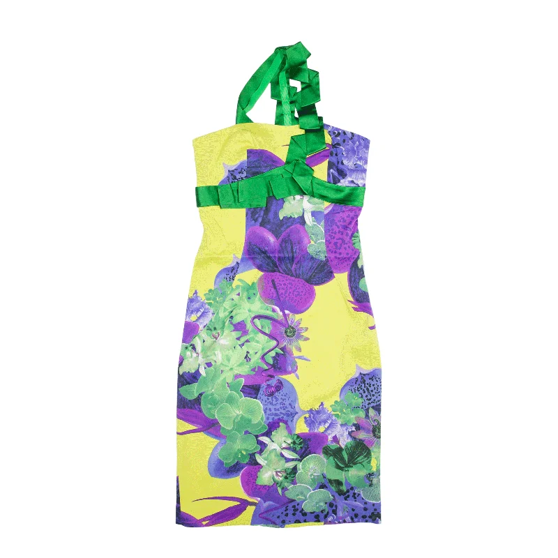 KAREN MILLEN Pencil Dress Yellow Floral Sleeveless Knee Length Womens UK 10 Tunics Winter warm