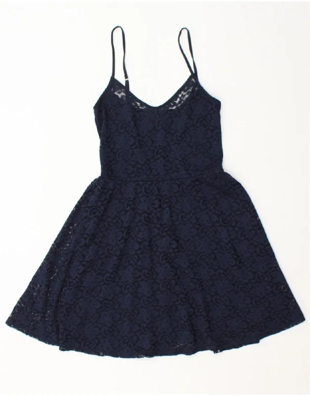 ABERCROMBIE & FITCH Womens Slip Dress UK 8 Small Navy Blue Floral Bodycon Club Sequined