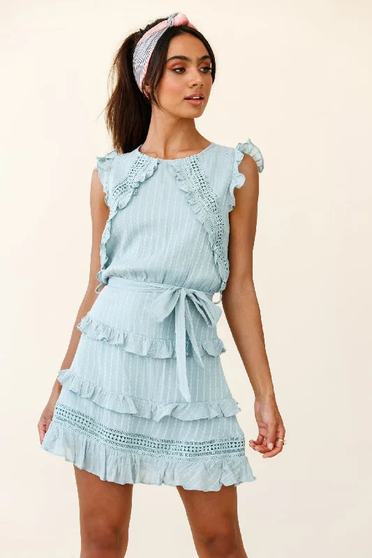 Olga Tiered Frill Detail Waist Tie Dress Sage Tunics Chinos classic