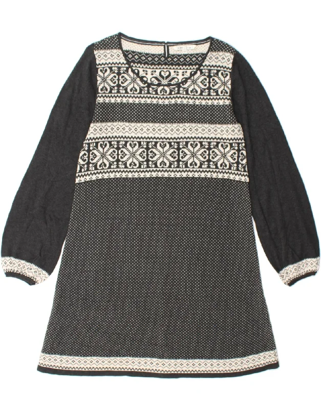 FAT FACE Womens Long Sleeve Jumper Dress UK 18 XL Grey Fair Isle Cotton Shift Classic Vintage