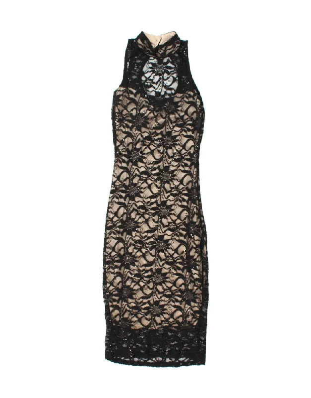 VINTAGE Womens Maxi Halter Dress UK 12 Medium Black Elegant Long Evening