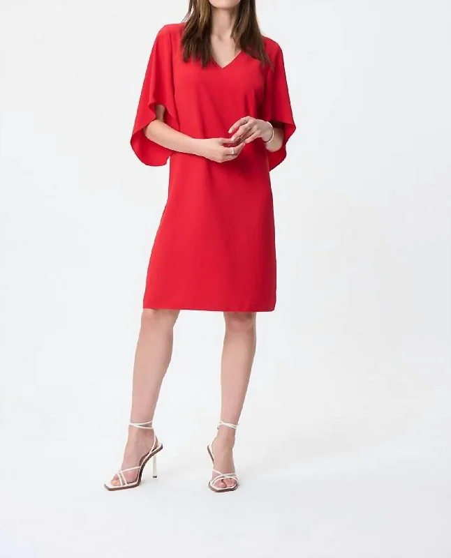 Draped Sleeve Shift Dress In Magma Red Casual Short Summer