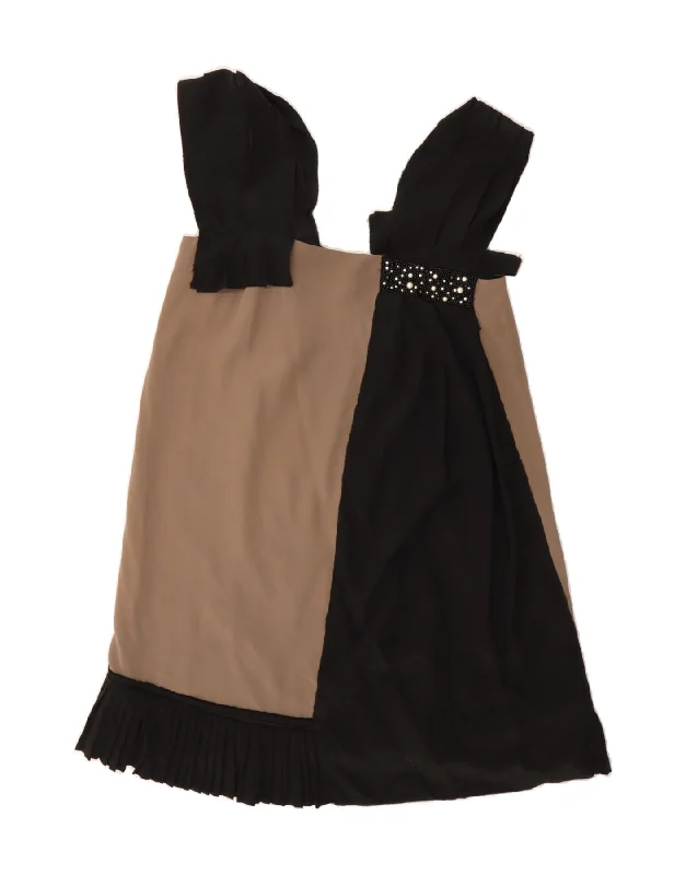 ICEBERG Womens Sleeveless A-Line Dress UK 12 Medium Beige Colourblock Tunics Fashionable trendy