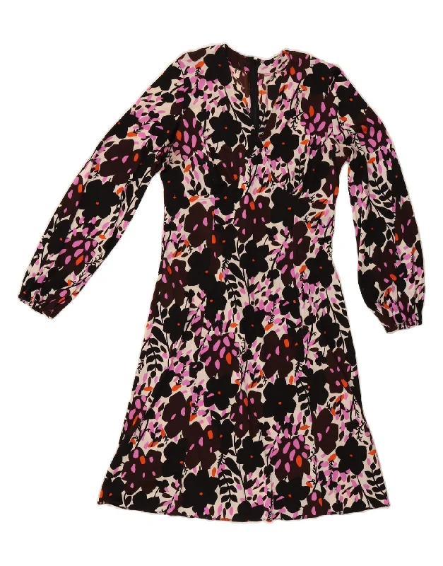 VINTAGE Womens 3/4 Sleeve A-Line Dress IT 48 XL Multicoloured Floral Tunics Yoga stretchy