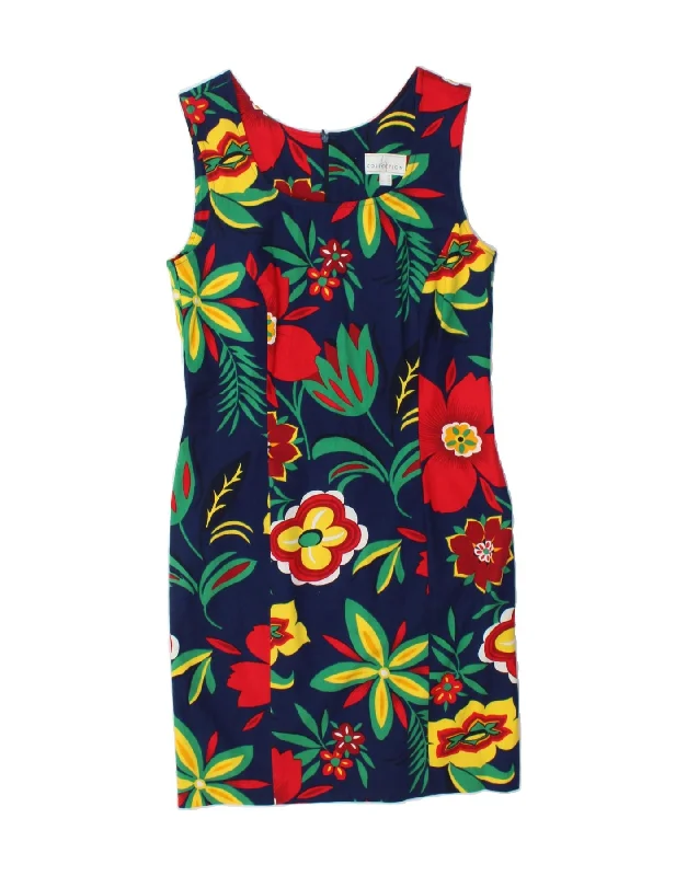 COLLECTION Womens Sleeveless Sheath Dress UK 12 Medium Navy Blue Floral Boatneck Modish Everyday