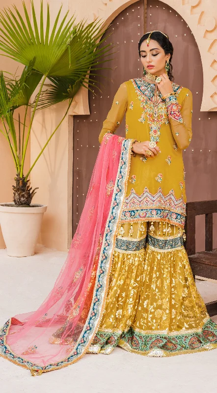 Mehndi Dress Pakistani with a Farshi Gharara #PF429 Tunics Velvet soft