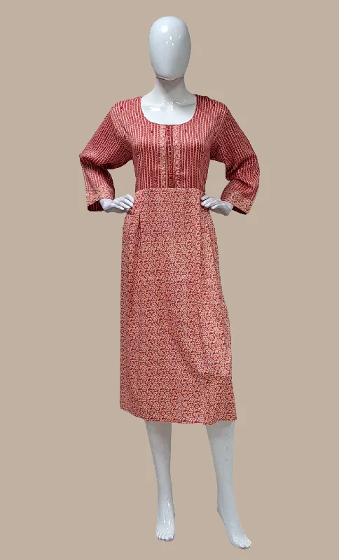Deep Coral Printed Kurti Dress Tunics Floral girly
