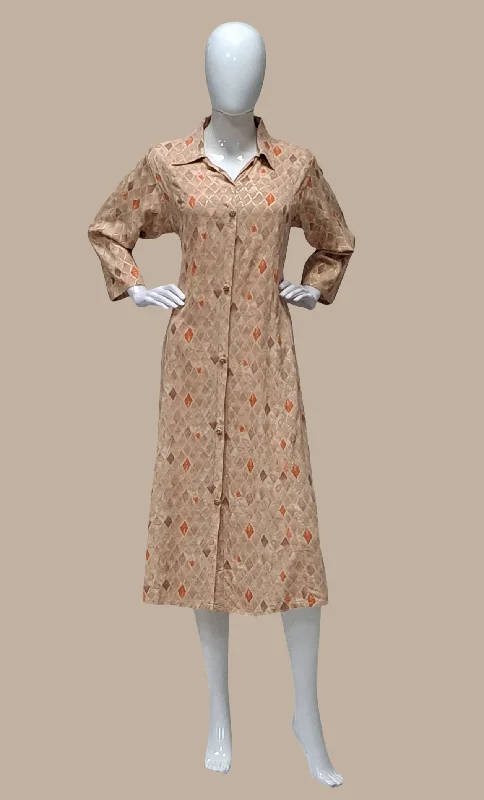 Pastel Peach Printed Kurti Dress Tunics Trousers formal