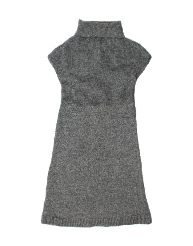 BENETTON Womens Roll Neck Jumper Dress UK 12 Medium Grey Acrylic Tunics Solid Classic