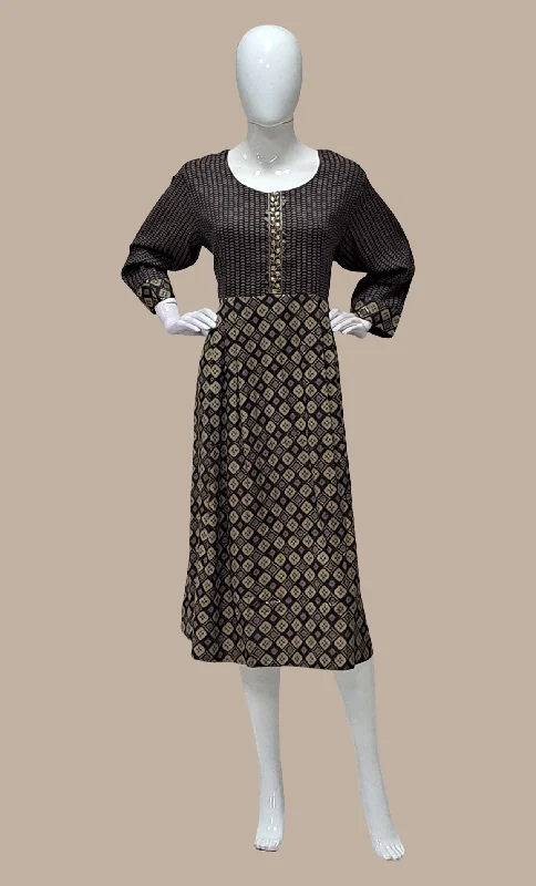 Dark Brown Printed Kurti Dress Tunics Seasonal trendy