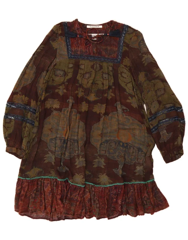 REPLAY Womens Long Sleeve Tent Dress UK 14 Medium Brown Paisley Viscose Maxi Flowy Bohemian