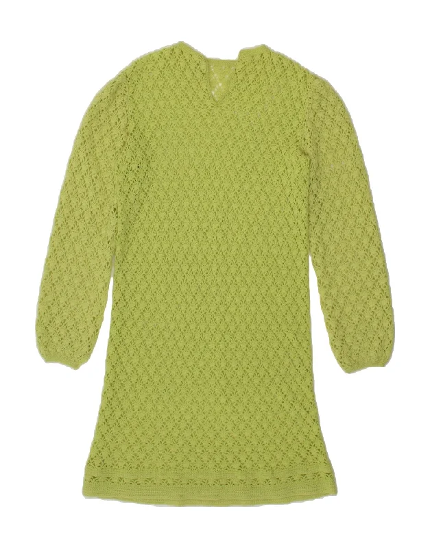 VINTAGE Womens Long Sleeve Jumper Dress UK 12 Medium Green Tunics Evening elegant