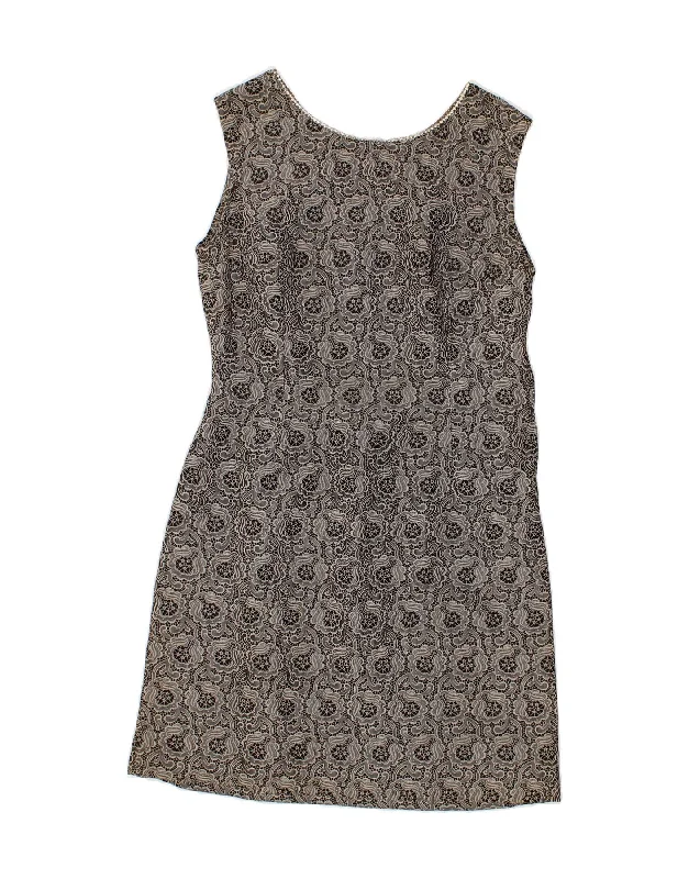 VINTAGE Womens Sleeveless Sheath Dress UK 12 Medium Black Floral Tunics Leisure comfortable