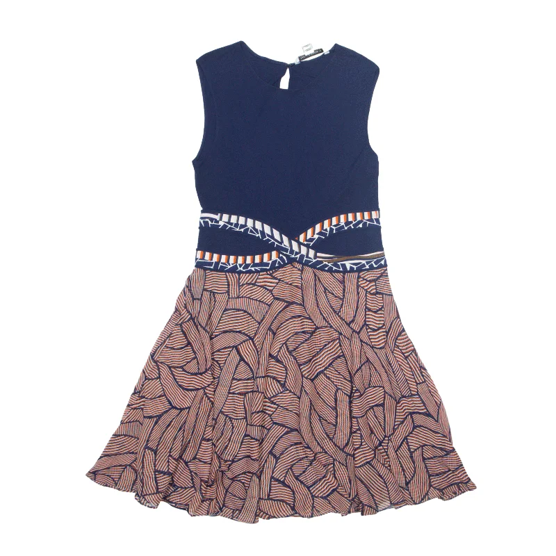 DIANE VON FURSTENBERG Fit & Flare Dress Blue Crazy Pattern Silk Sleeveless Midi Womens UK 10 Tunics Gym athletic