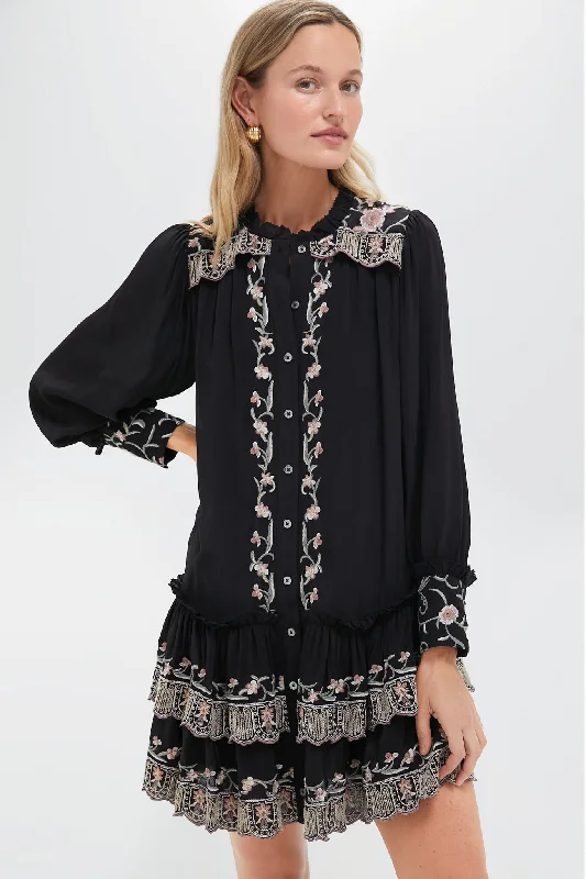 Black Lacey Embroidery Long Sleeve Tunic Dress Tunics Prom sequined