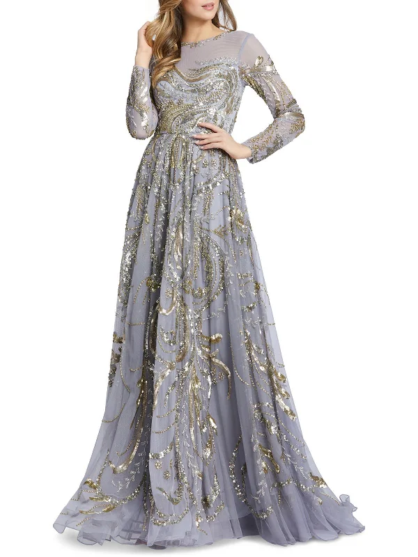 Womens Embellished Long Evening Dress Bodycon Club Sequined