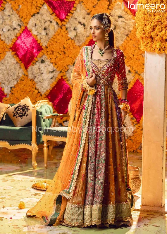 Multi-Color Mehndi Dress in Traditional Pishwas #BS619 Tunics Versatile functional