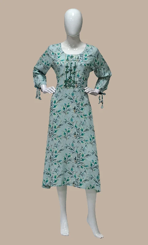 Aqua Green Printed Kurti Dress Tunics Evening elegant