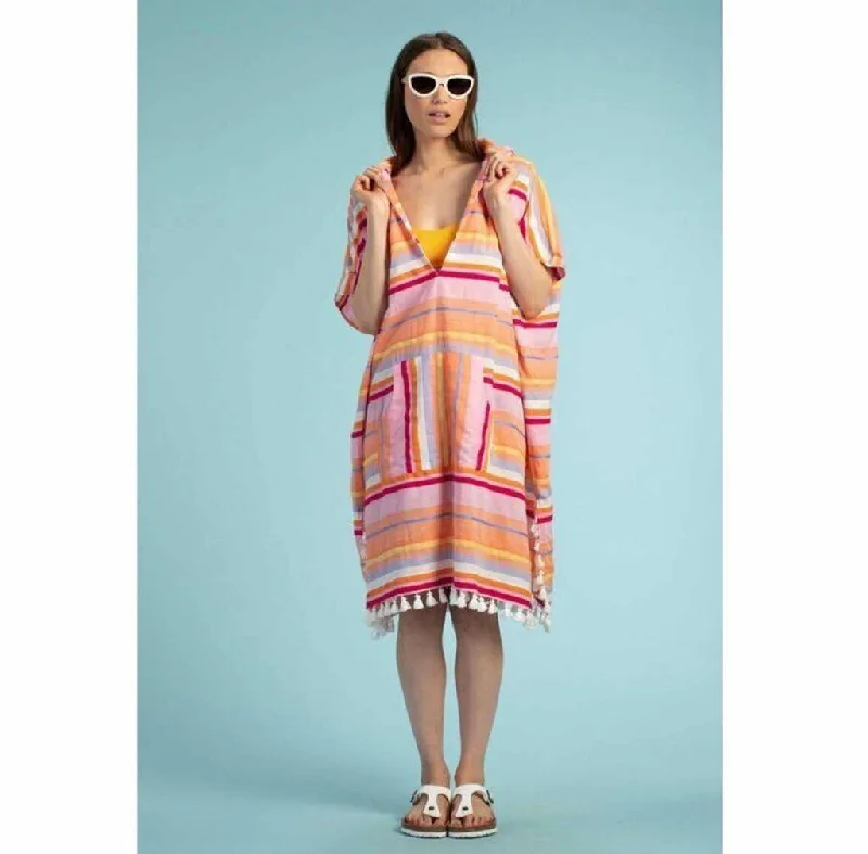 Trina Turk Hoodie Pom Coverup - One Size Hoodie with High-Low Hem Asymmetrical Trendy