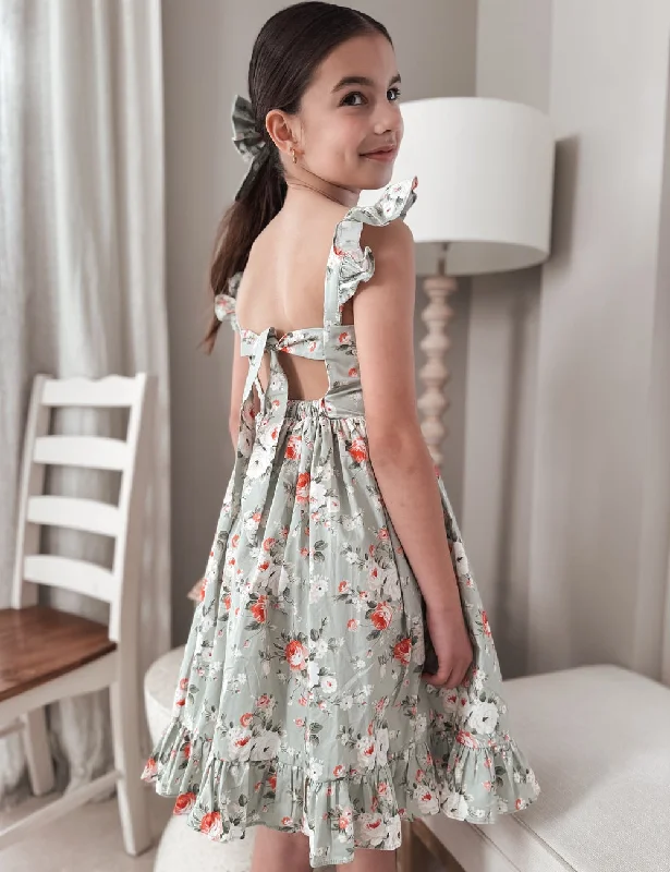 Josephine Girls Christmas Dress - Green Floral Tunics Sophisticated sleek