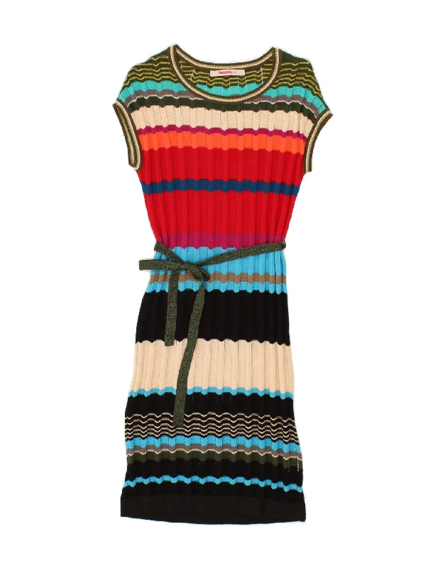 DESIGUAL Womens Sleeveless Jumper Dress UK 10 Small Multicoloured Striped Tunics Chinos classic