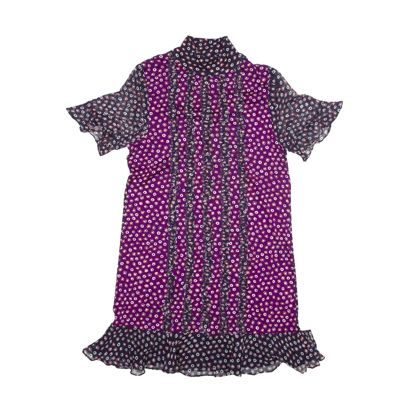 DIANE VON FURSTENBERG Shift Dress Purple Spotted Short Sleeve Knee Length Womens UK 8 Tunics Hiking breathable