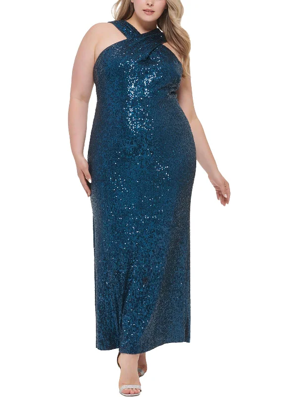 Plus Womens Sequined Maxi Evening Dress Tunics Trendy modern