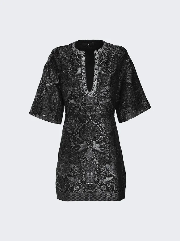 Etro Jacquard Dress With Mythological Floral Designs BLACK Tunics Business professional