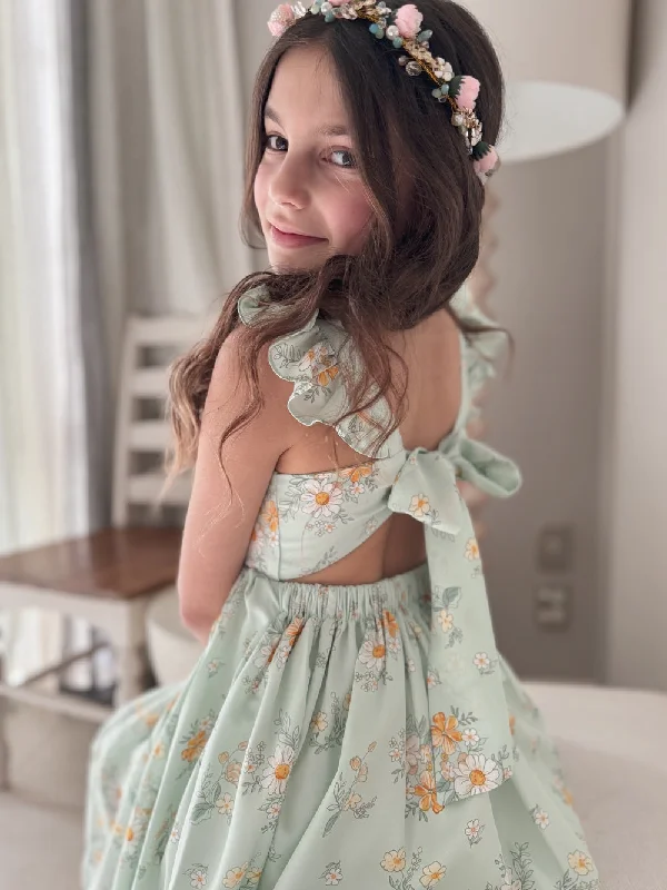 Katie Girls Floral Dress Tunics stripes playful