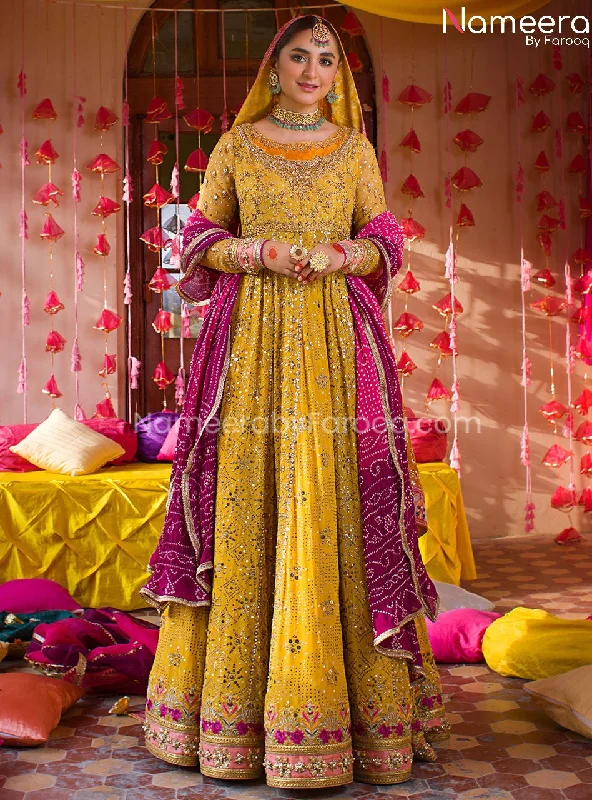 Yellow Bridal Dress in Traditional Pishwas Style #BS686 Tunics Exclusive limited