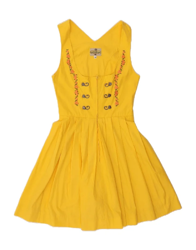VINTAGE Womens Pinafore Dress IT 36 XS Yellow Floral Cotton Tunics Review highly