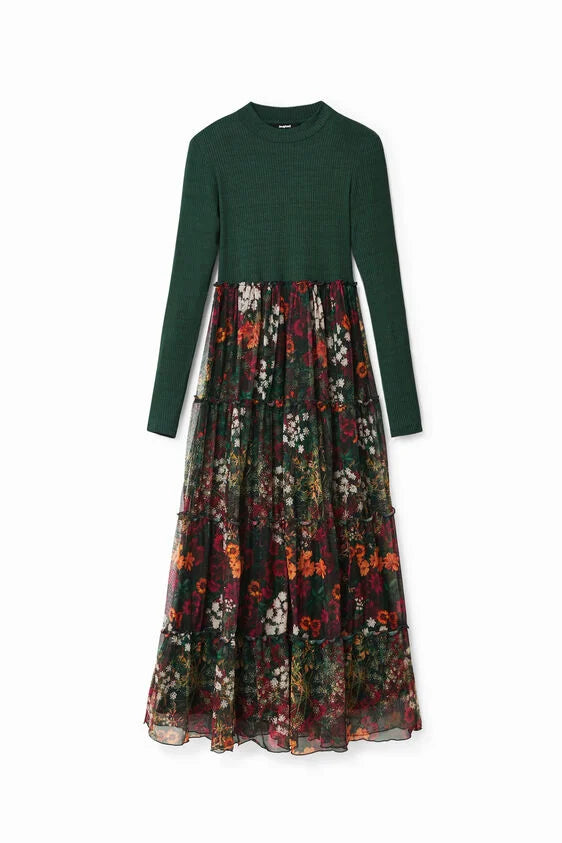 Desigual Long Dress with Tulle Skirt Tunics stripes playful