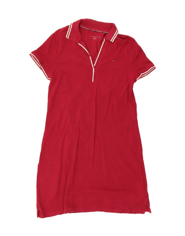 TOMMY HILFIGER Womens Polo Dress UK 12 Medium Red Cotton Tunics Plaid country