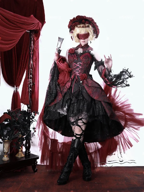 Cornfield Lolita~Rose Blood~Black Red Gothic Lolita JSK Jacquard Court Dress Tunics Review highly