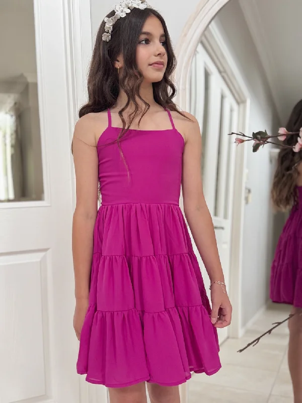 Phoebe Chiffon Girls Dress Rose Pink Tunics Luxurious high-end