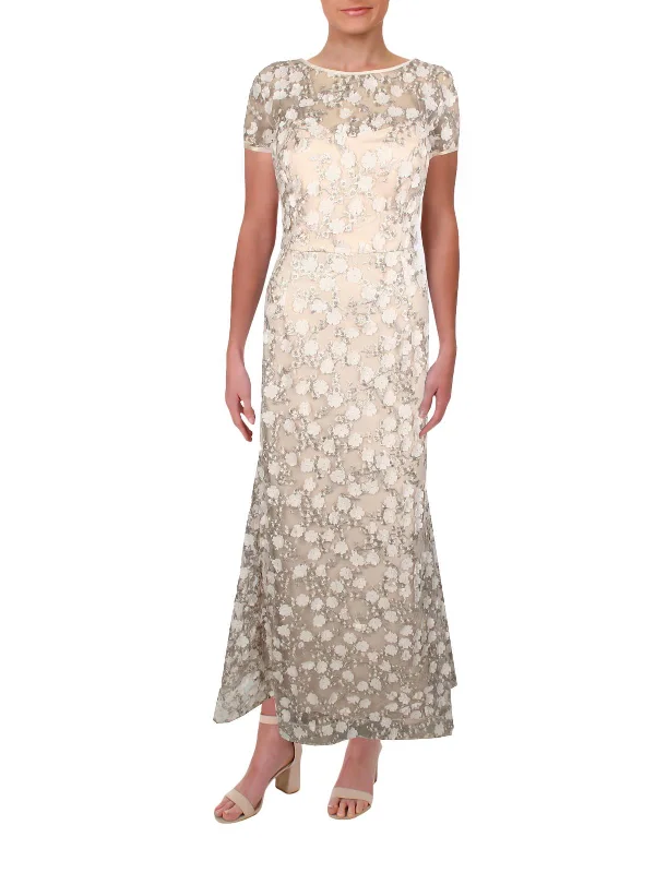 Petites Womens Mesh Floral Evening Dress Tunics Business professional