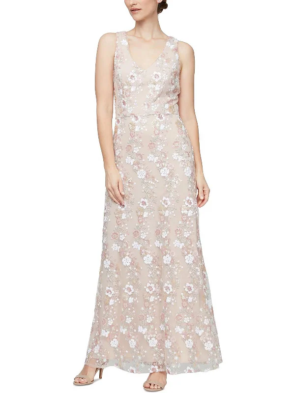 Womens Floral Sequined Evening Dress Tunics Summer linen