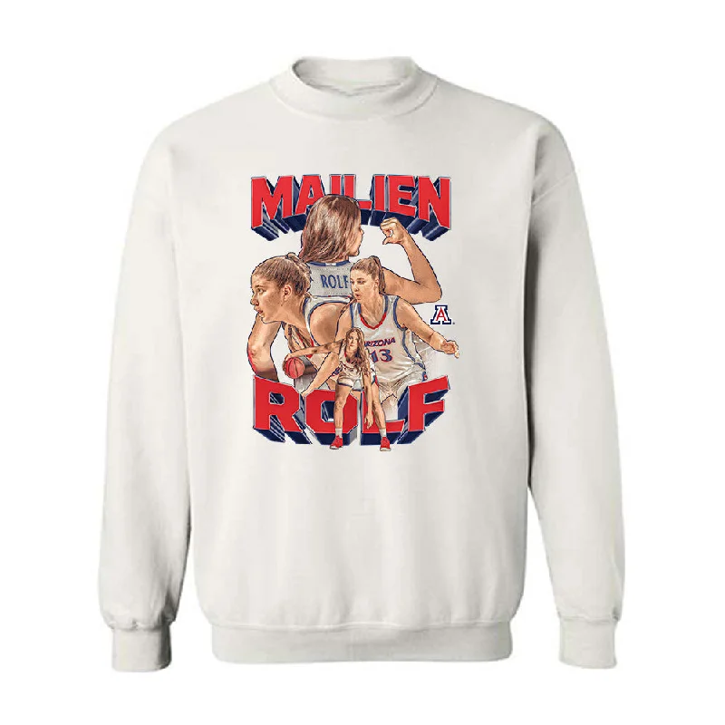 Arizona - NCAA Women's Basketball : Mailien Rolf - Player Collage Crewneck Sweatshirt Hoodie with Hem Fringe Bohemian Relaxed